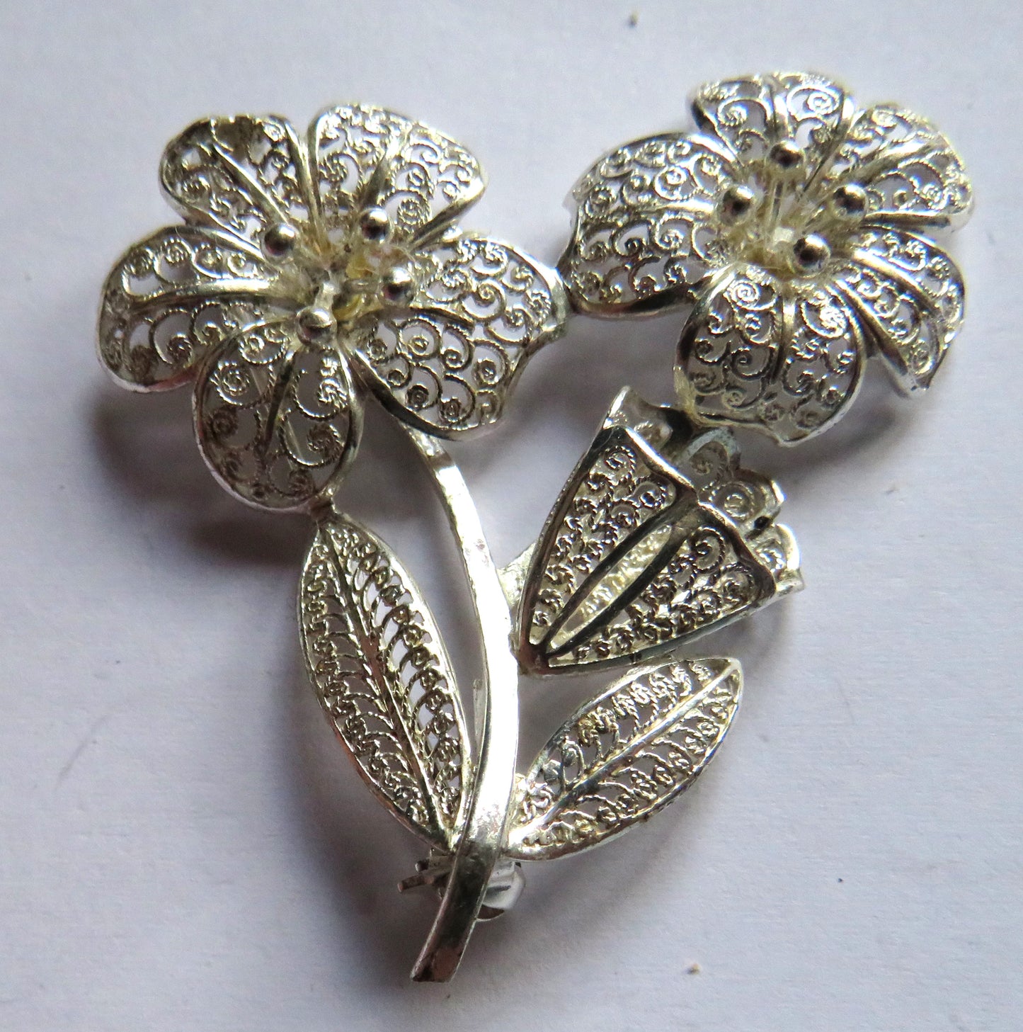 Vintage Ladies Floral Silver Brooch