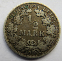 Load image into Gallery viewer, 1905-A Germany Silver 1/2 Mark Coin
