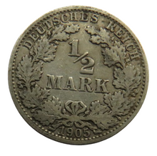 Load image into Gallery viewer, 1905-A Germany Silver 1/2 Mark Coin
