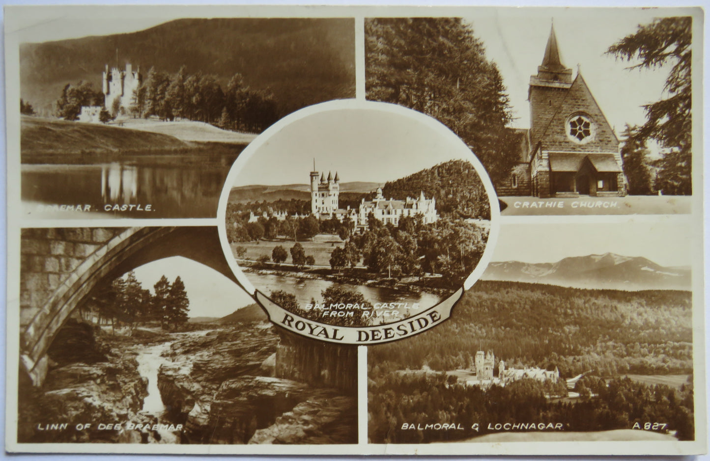 Vintage Multiview Postcard of Royal Deeside including Balmoral Castle from River, 1956