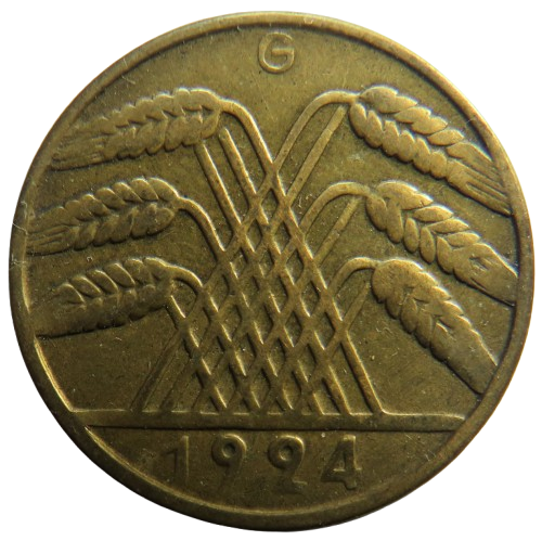 1924-G Germany - Weimar Republic 10 Reichspfennig Coin