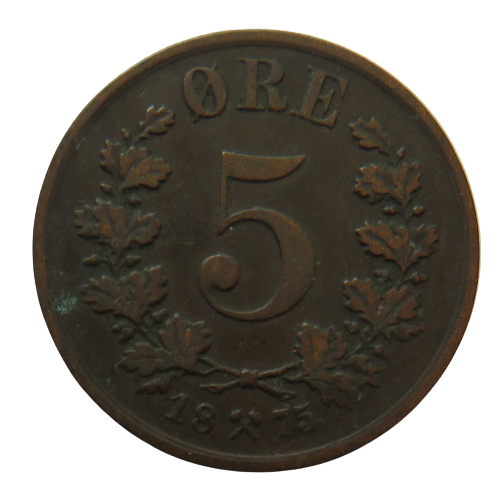 1875 Norway 5 Ore Coin Collectable Date