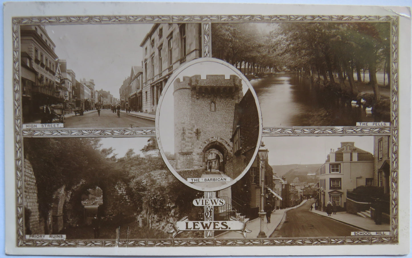 Vintage Multiview Postcard of Views of Lewes, 1914