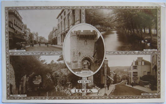 Vintage Multiview Postcard of Views of Lewes, 1914