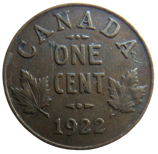 1922 king George V Canada One Cent Coin - Scarce Date