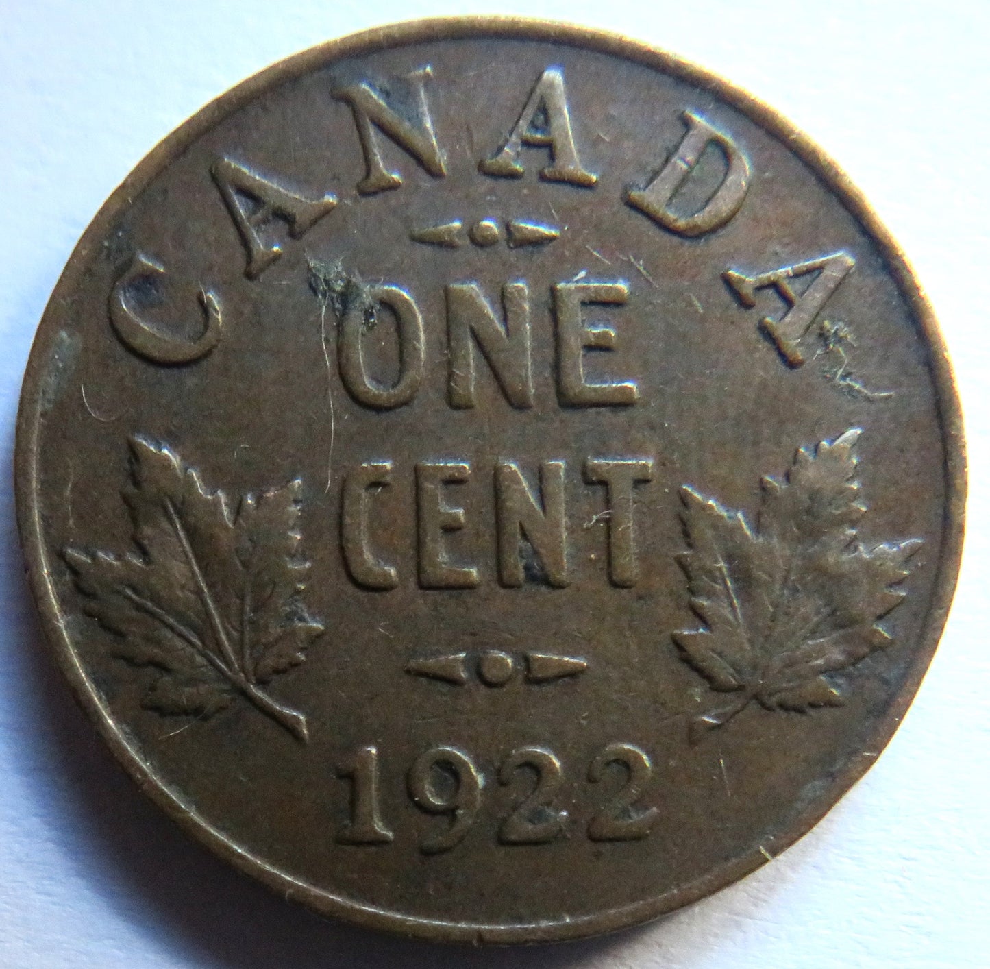 1922 king George V Canada One Cent Coin - Scarce Date