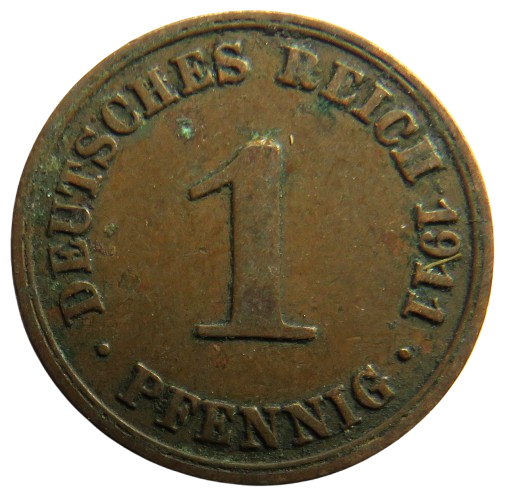 1911-A Germany One Pfenning Coin