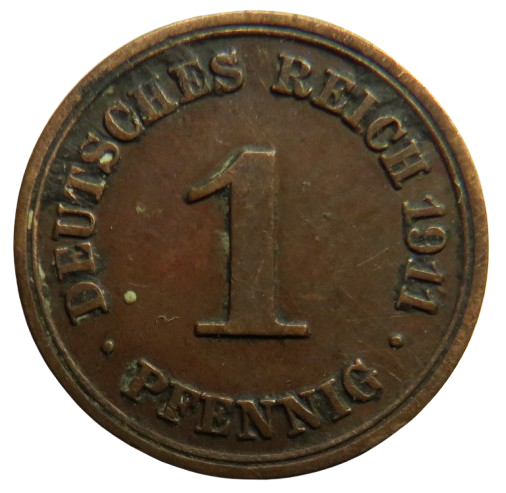 1911-F Germany One Pfenning Coin
