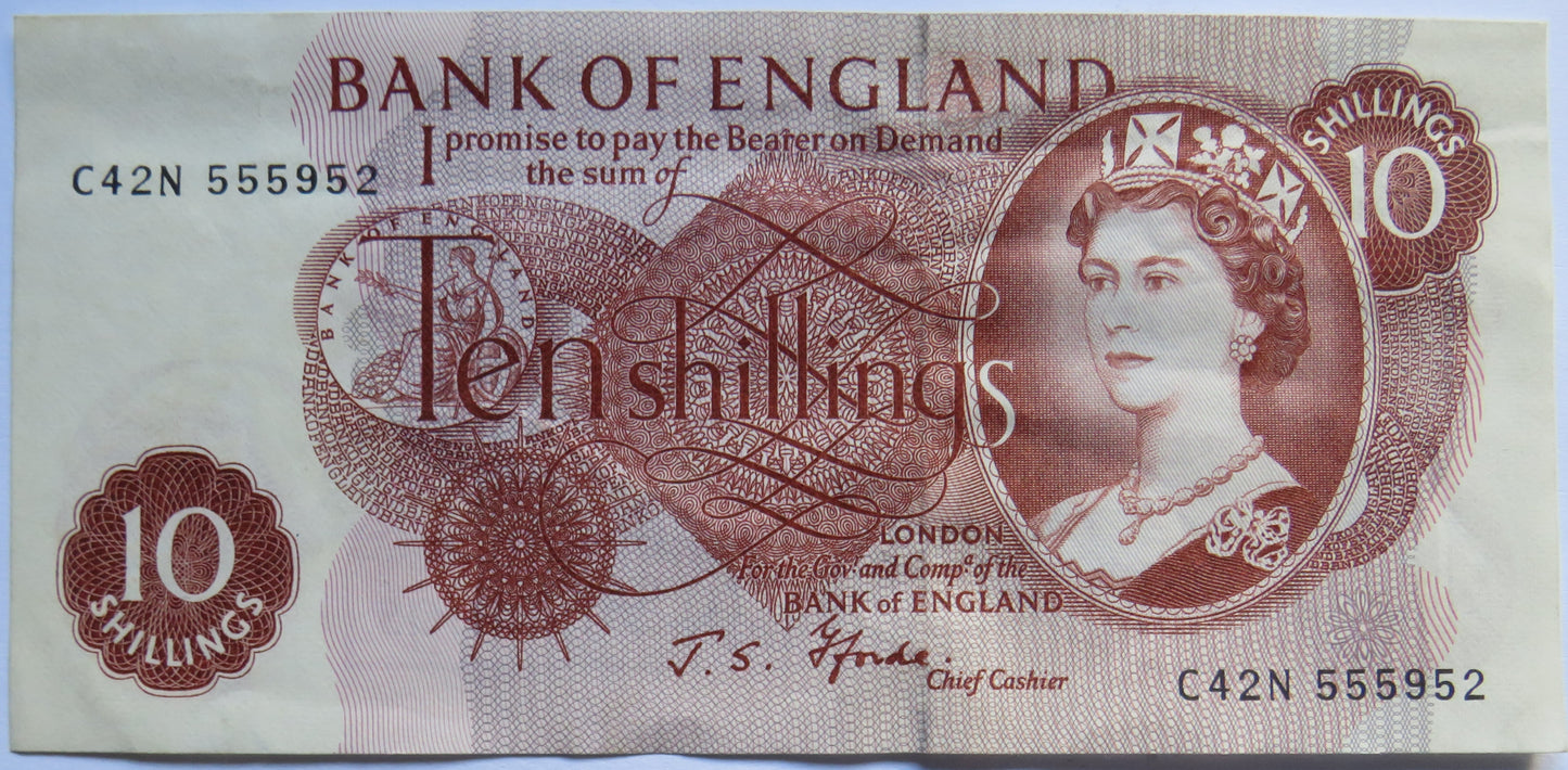 C.1967 Bank of England 10 Ten Shillings Banknote J.S. Fforde (C42N)