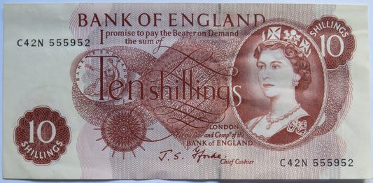 C.1967 Bank of England 10 Ten Shillings Banknote J.S. Fforde (C42N)