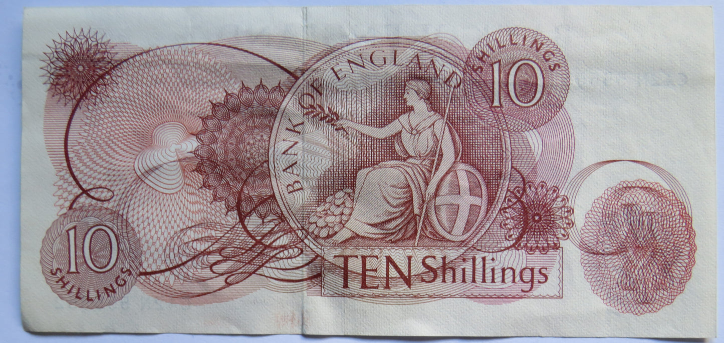 C.1967 Bank of England 10 Ten Shillings Banknote J.S. Fforde (C42N)