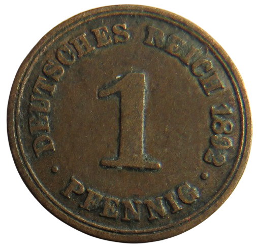 1892-A Germany One Pfenning Coin