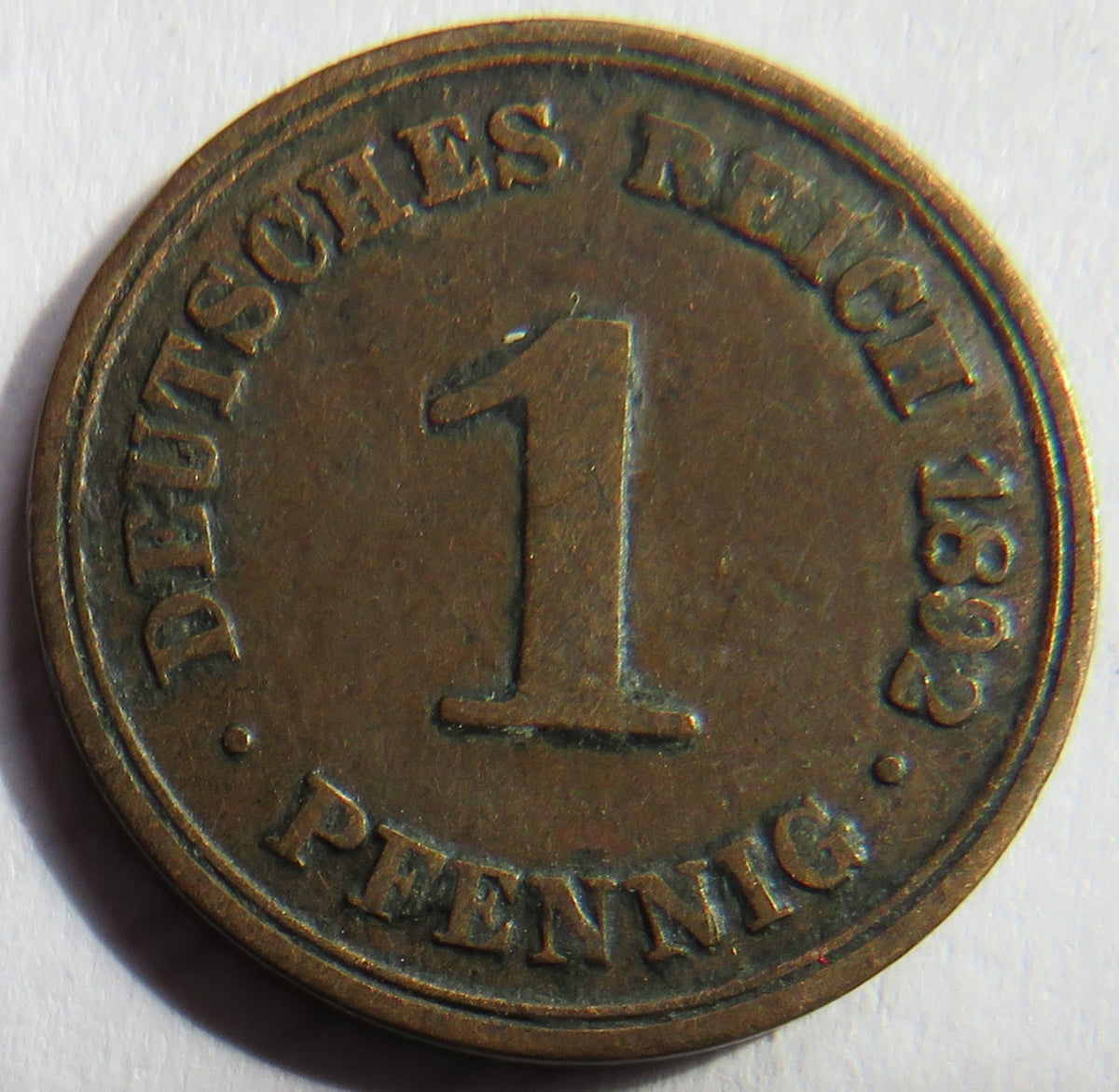 1892-A Germany One Pfenning Coin image 2