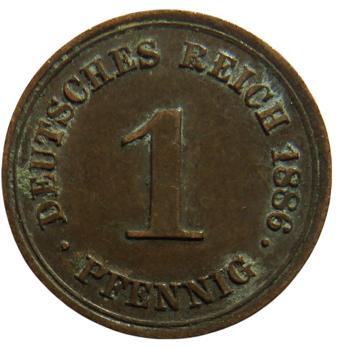 1886-A Germany One Pfenning Coin