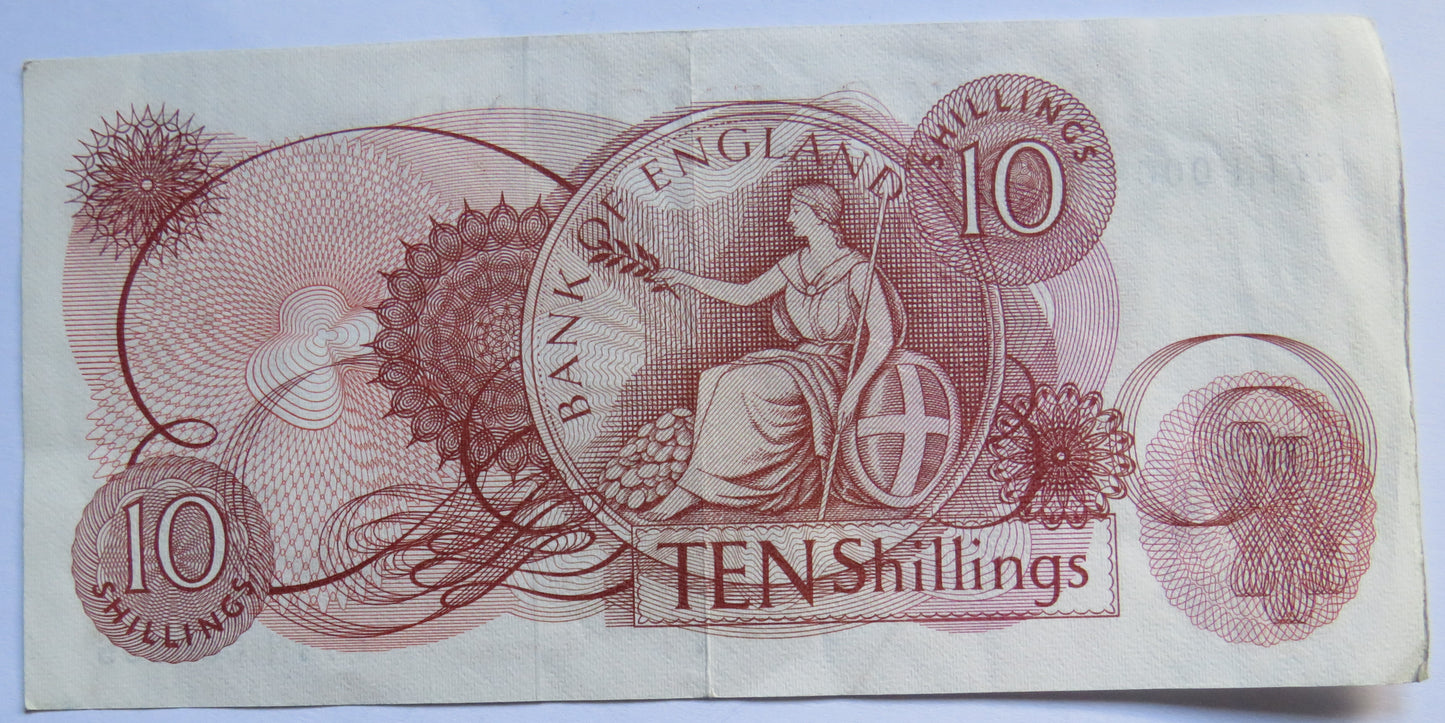 C.1967 Bank of England 10 Ten Shillings Banknote J.S. Fforde (C71N)