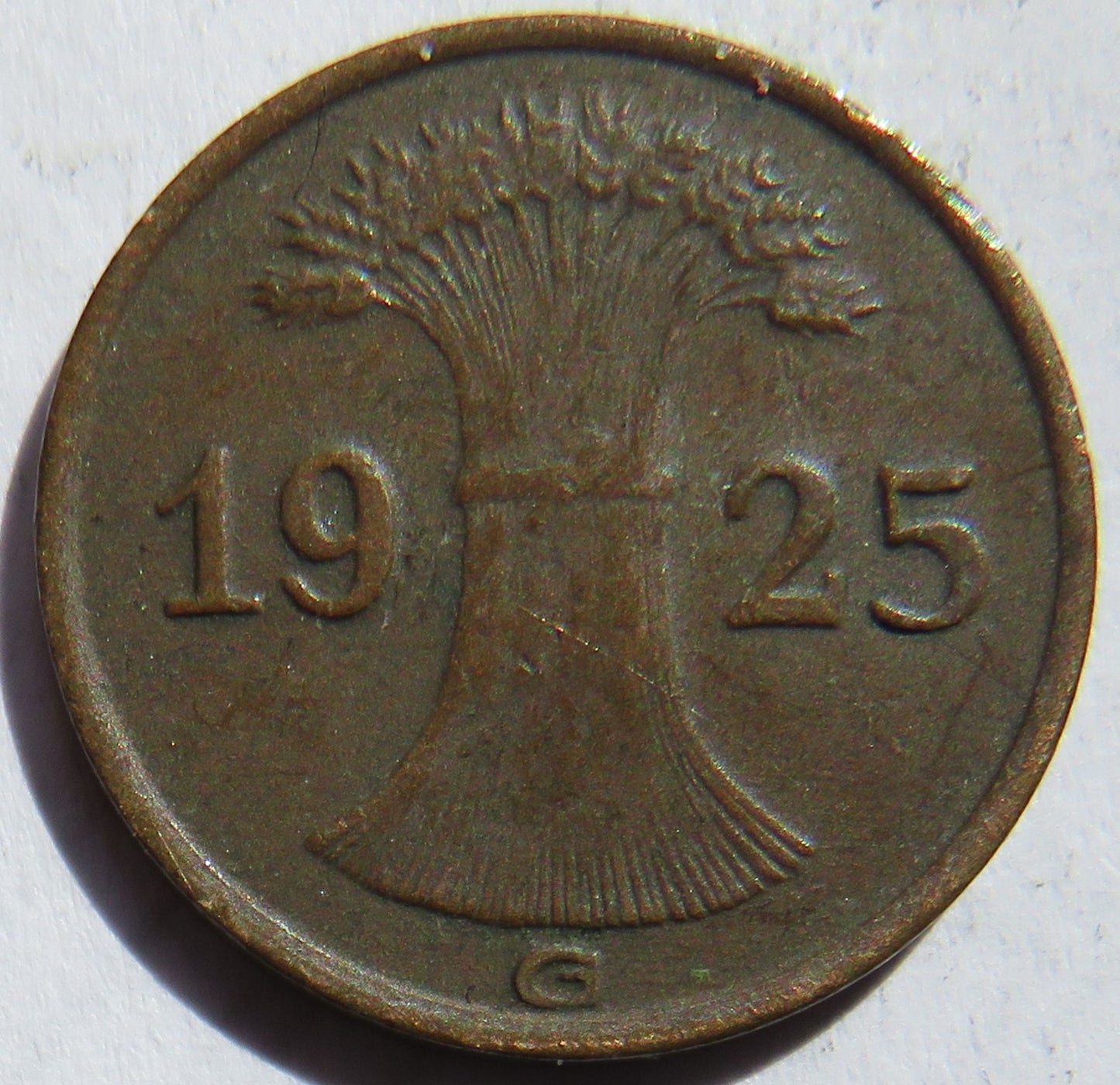 1925-G Germany - Weimar Republic Reichspfennig Coin