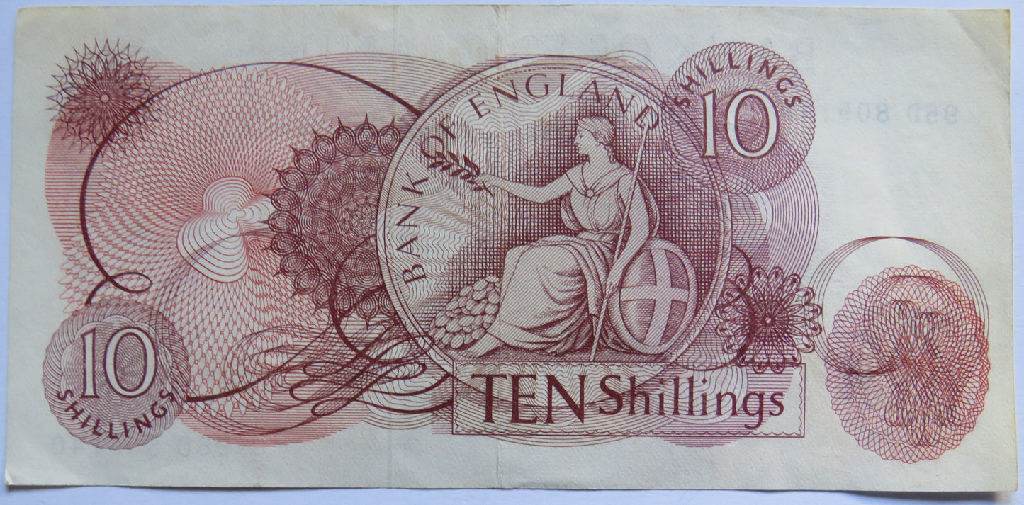 C.1963 Bank of England 10 Ten Shillings Banknote J.Q. Hollom (95D)