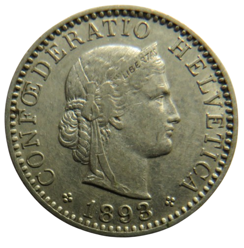 1893 Switzerland 20 Rappen Coin