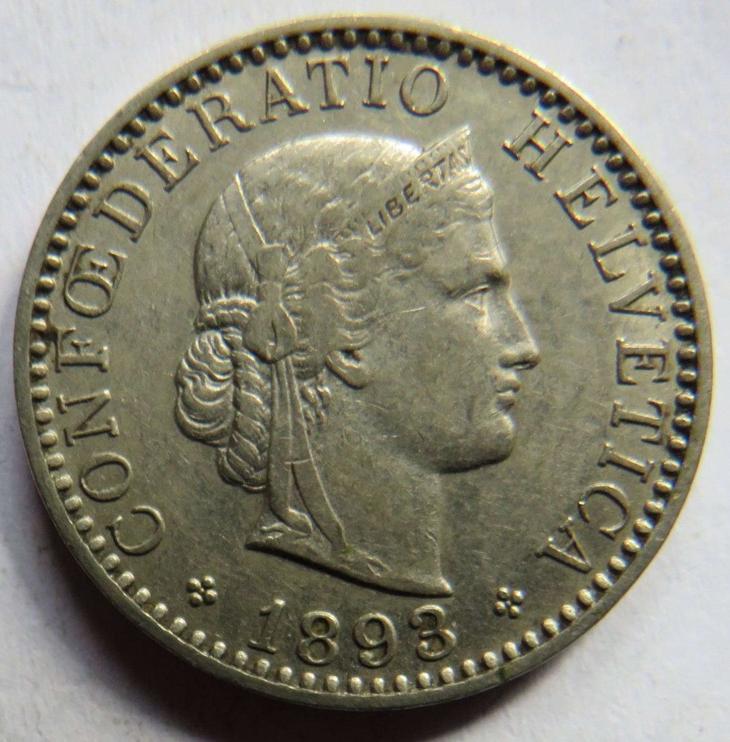 1893 Switzerland 20 Rappen Coin