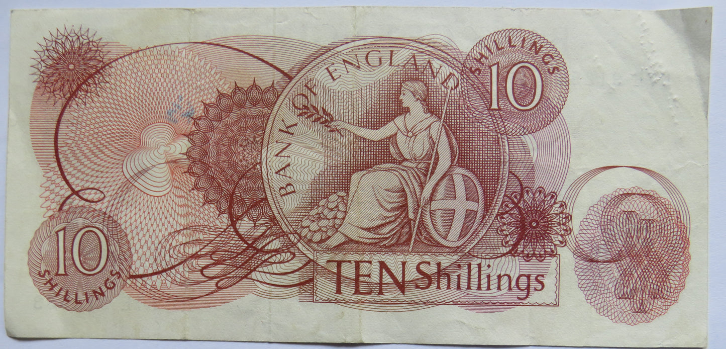 C.1963 Bank of England 10 Ten Shillings Banknote J.Q. Hollom (57E)