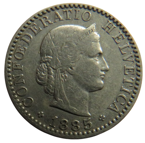 1885 Switzerland 20 Rappen Coin