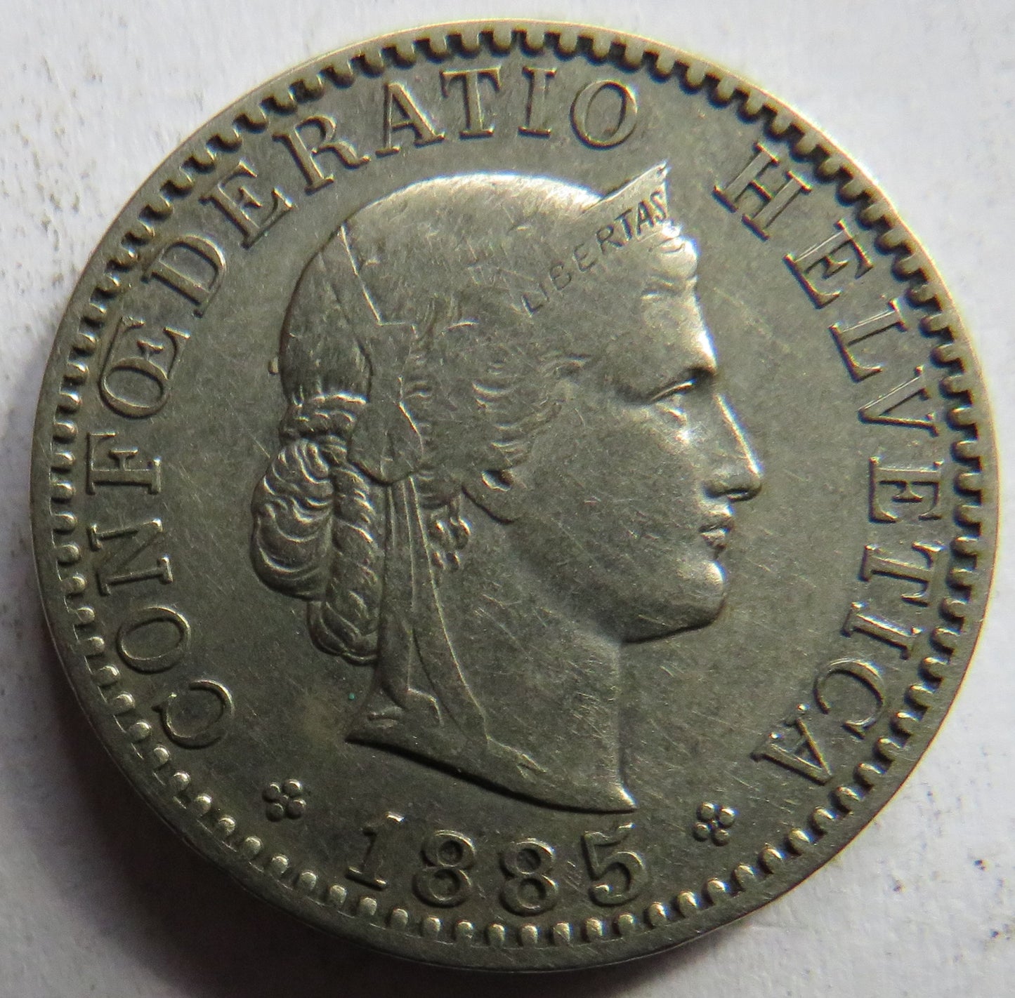1885 Switzerland 20 Rappen Coin