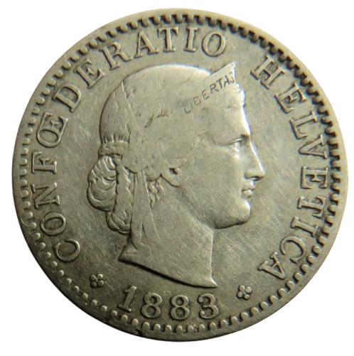 1883 Switzerland 20 Rappen Coin