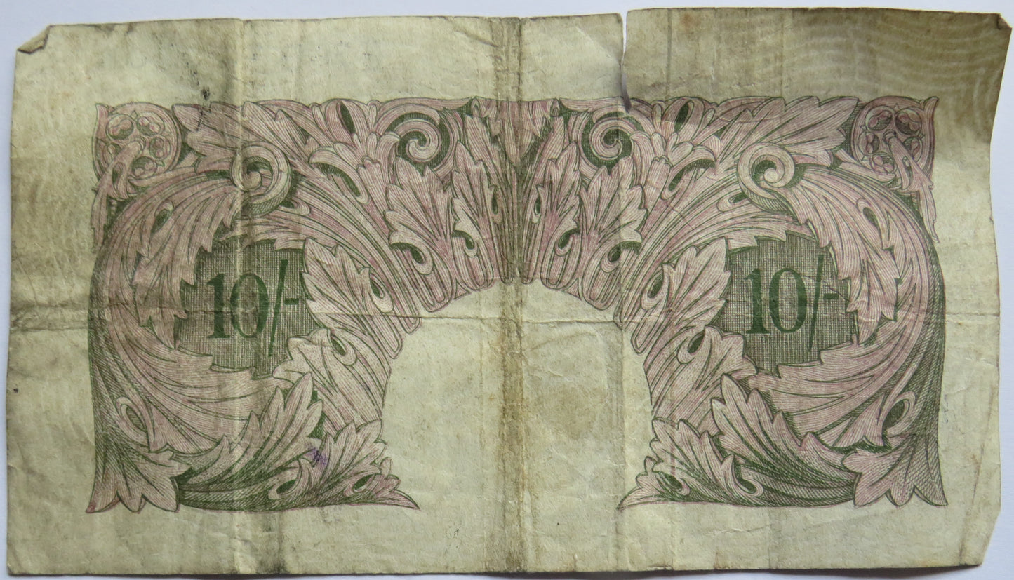 C.1940 Bank of England 10 Ten Shillings Banknote K.O. Peppiatt (R76D)