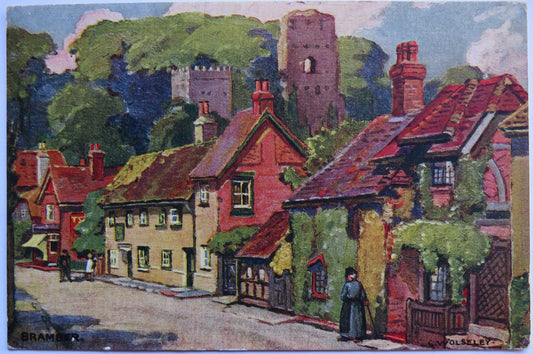 Vintage Postcard of Bramber - painting by Garnet Wolseley