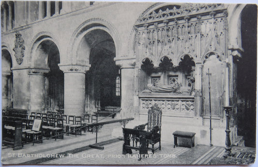 Vintage Postcard of St. Bartholomew The Great, Prior Raheres Tomb