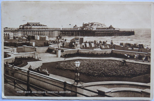 Vintage Postcard of West Pier and Italian Gardens, Brighton, 1930