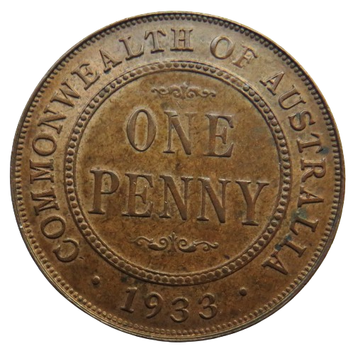 1933 King George V Australia One Penny Coin In Higher Grade