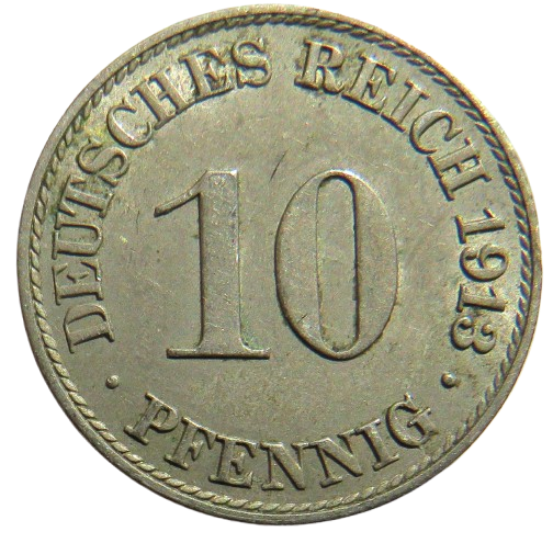 1913-A Germany 10 Pfennig Coin