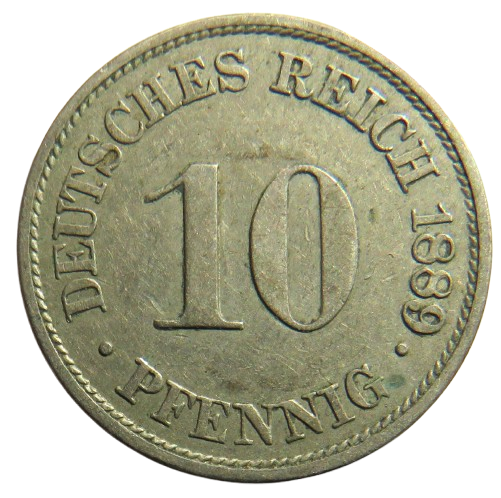 1889-J Germany 10 Pfennig Coin