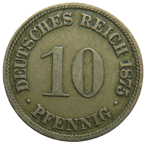 1875-D Germany 10 Pfennig Coin