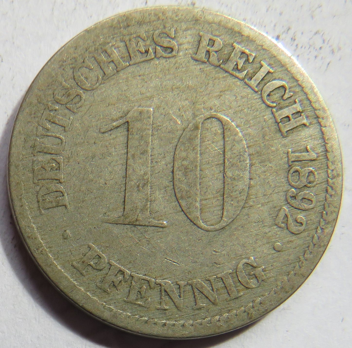 1892-D Germany 10 Pfennig Coin