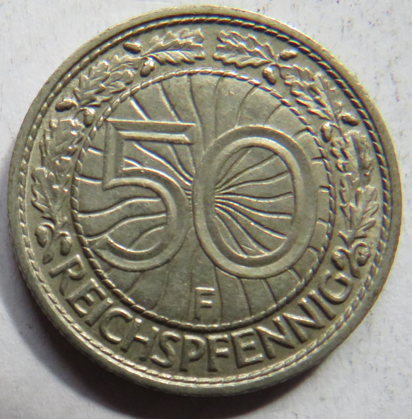 1928-F Germany - Weimar Republic 50 Reichspfennig Coin
