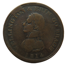 Load image into Gallery viewer, 1814 E. Stephens Dublin One Penny Token Wellington &amp; Erin Go Bragh
