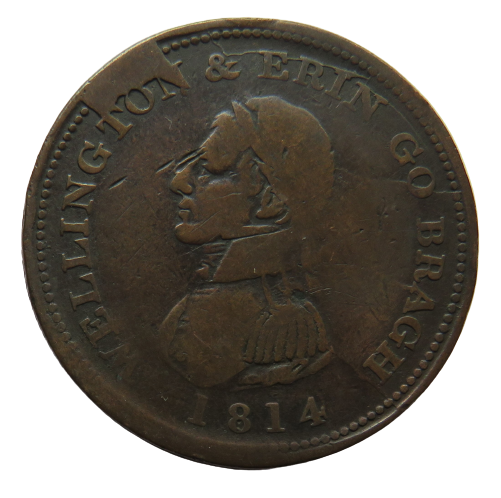 1814 E. Stephens Dublin One Penny Token Wellington & Erin Go Bragh