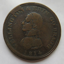 Load image into Gallery viewer, 1814 E. Stephens Dublin One Penny Token Wellington &amp; Erin Go Bragh
