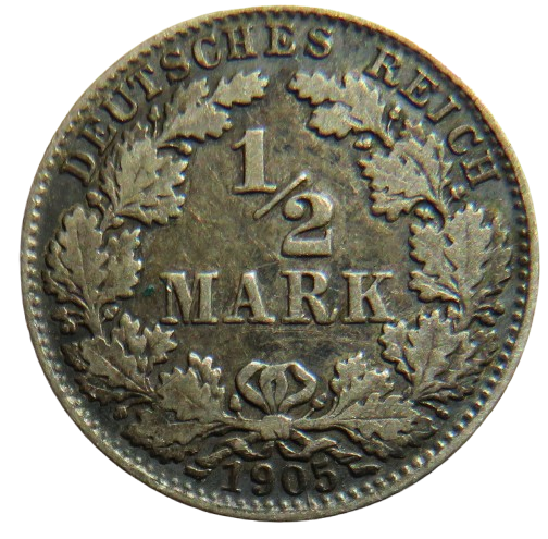 1902-D Germany Silver 1/2 Mark Coin