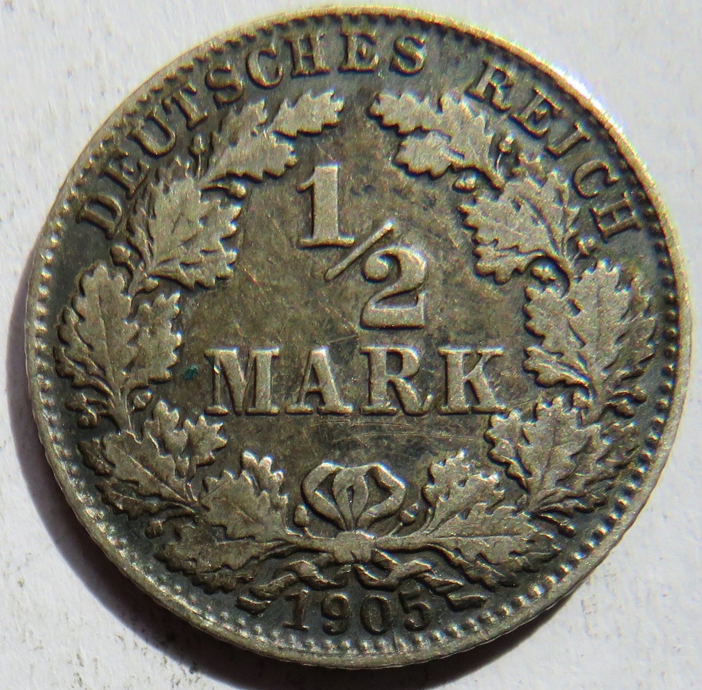 1902-D Germany Silver 1/2 Mark Coin