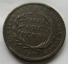 Load image into Gallery viewer, 1811 Worcester City and County One Penny Token Civitas In Bello In Pace Fidelius
