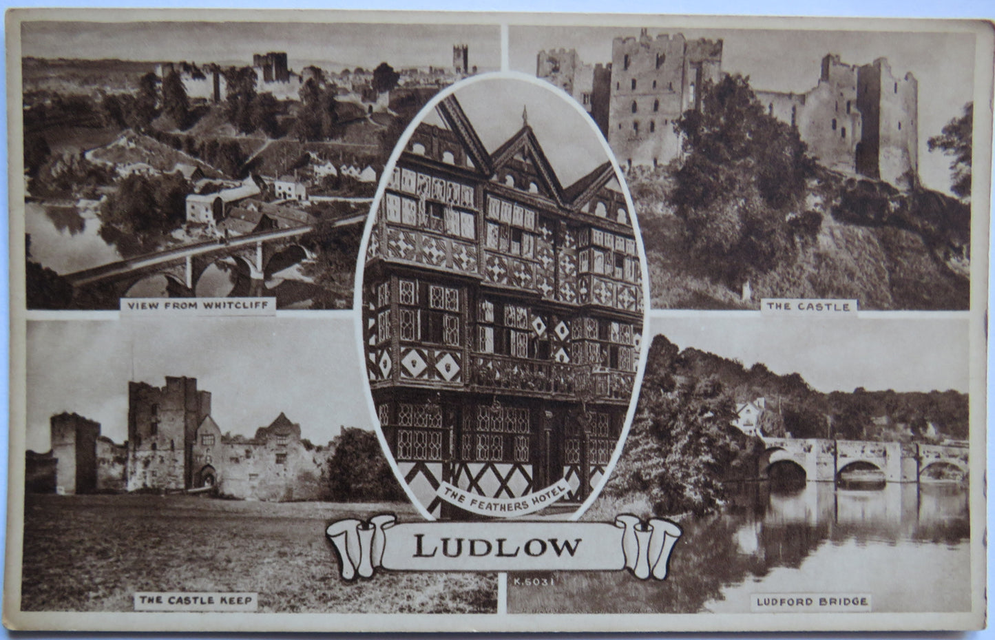 Vintage Multiview Postcard of Ludlow including The Castle and The Feathers Hotel