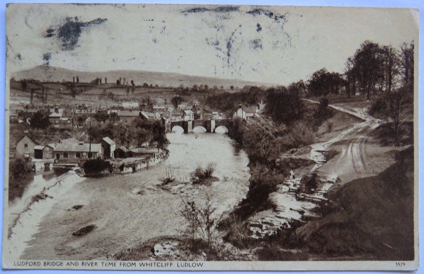 Vintage Postcard of Ludford Bridge and River Teme from Whicliff, Ludlow, 1909