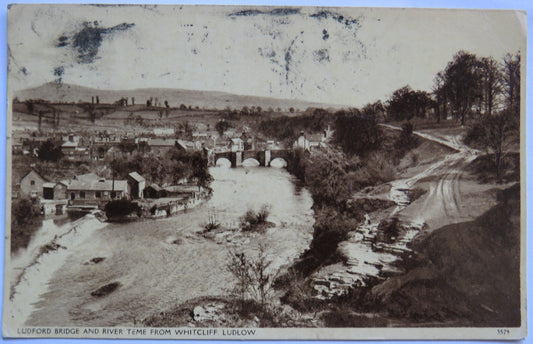 Vintage Postcard of Ludford Bridge and River Teme from Whicliff, Ludlow, 1909