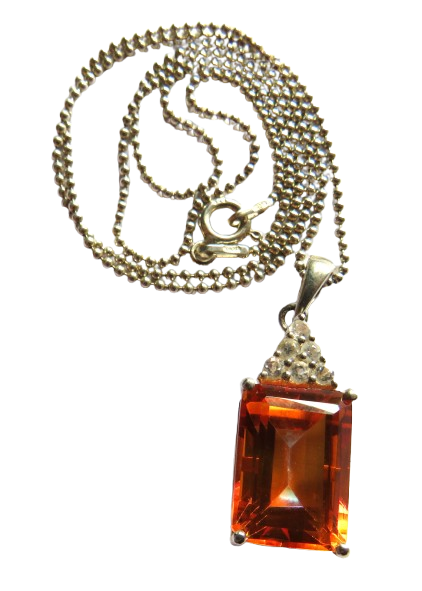 Stylish Ladies Sterling Silver & Orange Stone Pendant & Necklace From TGGC
