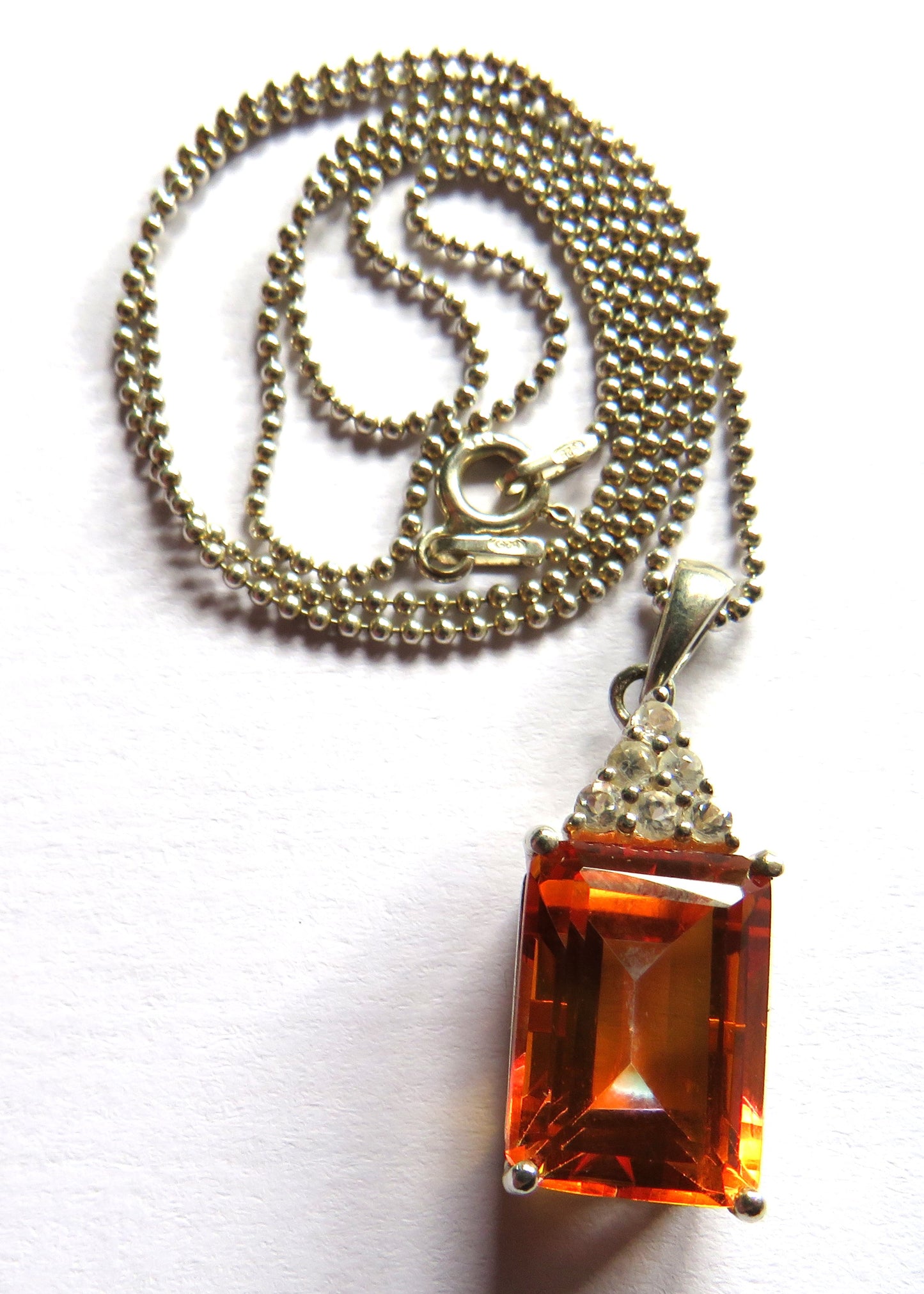 Stylish Ladies Sterling Silver & Orange Stone Pendant & Necklace From TGGC