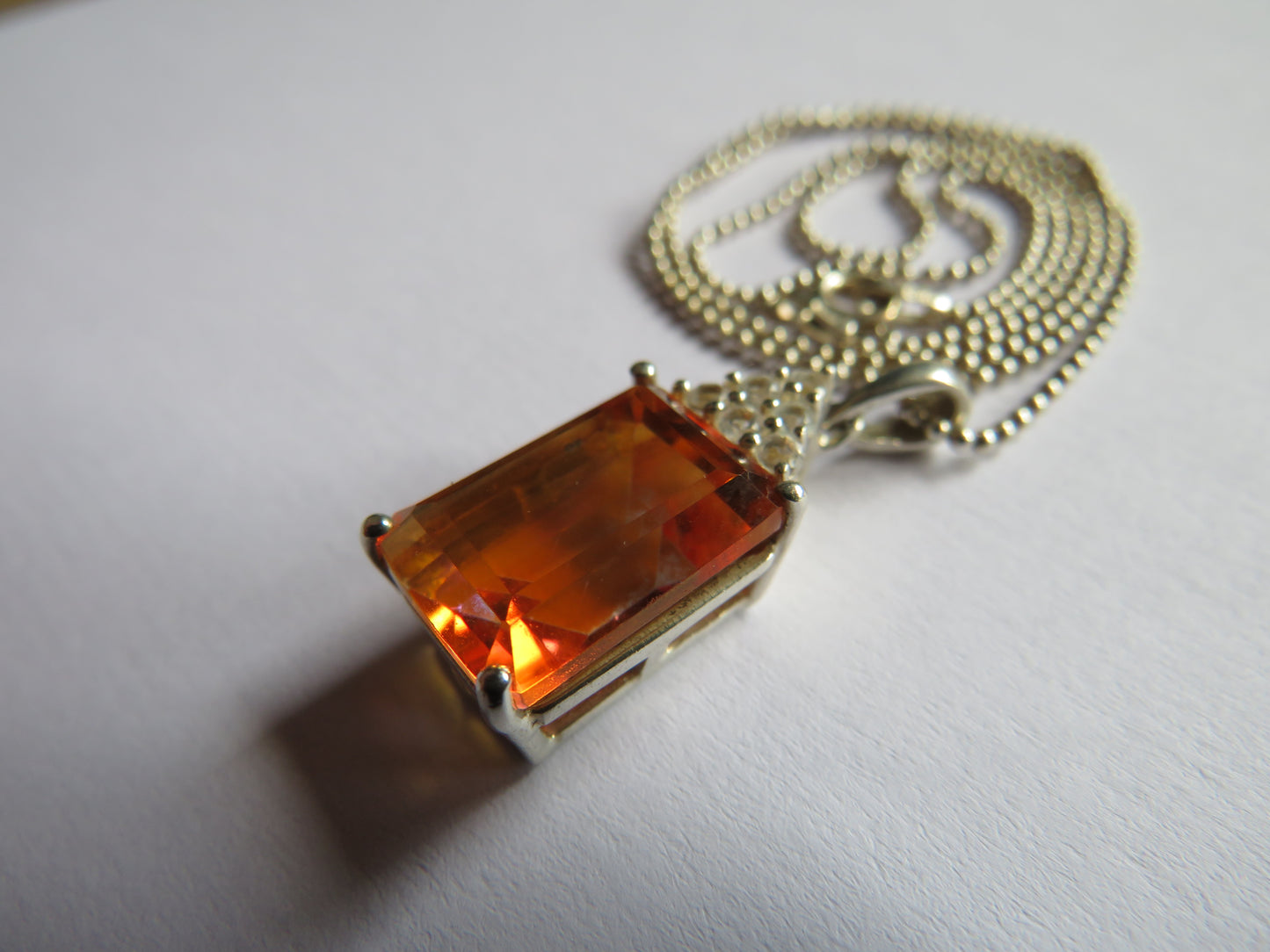 Stylish Ladies Sterling Silver & Orange Stone Pendant & Necklace From TGGC