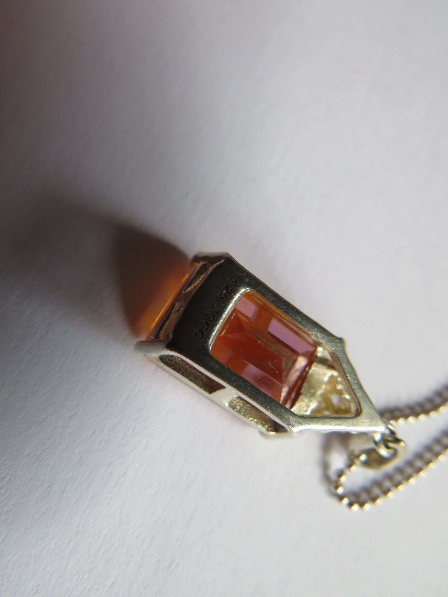 Stylish Ladies Sterling Silver & Orange Stone Pendant & Necklace From TGGC